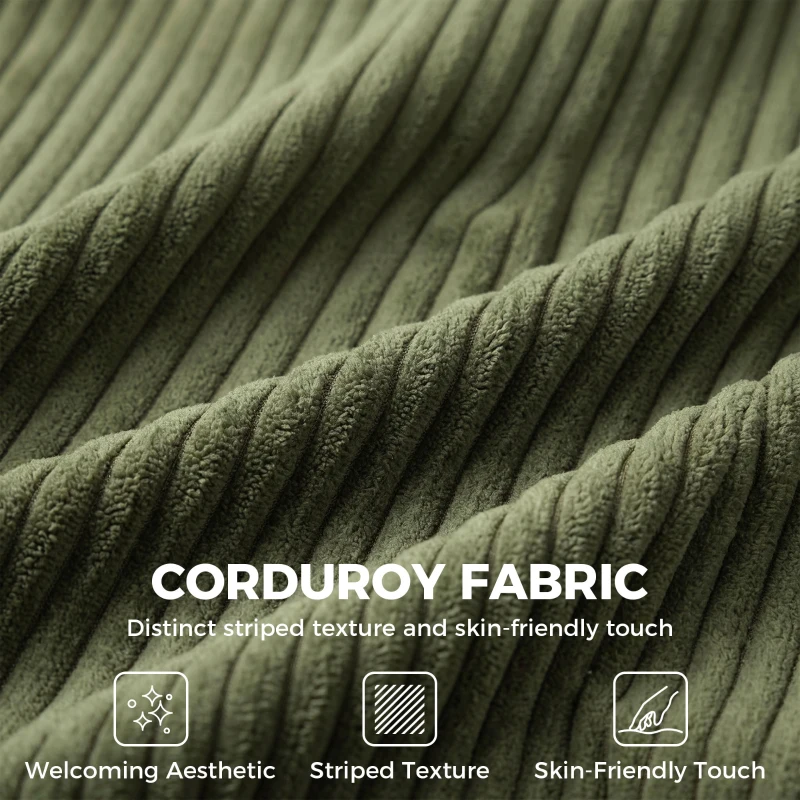 HOMCOM 3 Seater Sofa with Wide Seat, Corduroy Fabric Couch with Deep Seat, Spring Cushion, Green