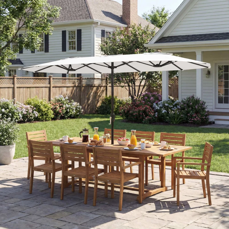 Outsunny Umbrelă Dublă cu 12 Spițe, cu Manivelă, din Metal și Poliester, 4,6x2,7 m, Alb