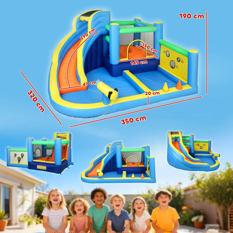 AIYAPLAY Castillo Hinchable Acuático 8 en 1 con Soplador 550W Tobogán Trampolín Escalada Piscinas Canasta Lanzamiento de Aros