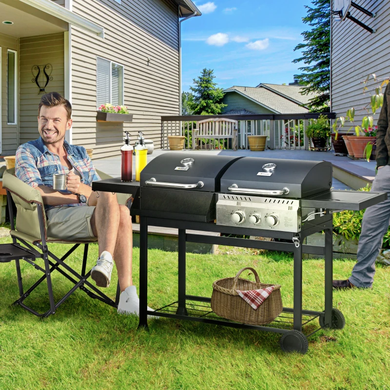 Outsunny Dual Fuel BBQ Grill - Black