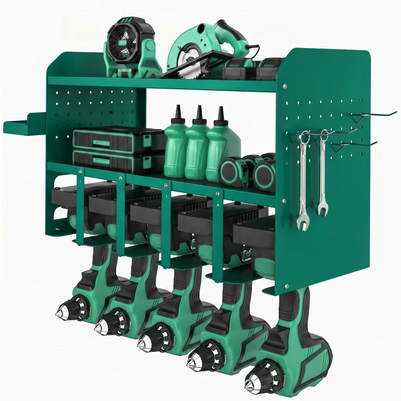 Outsunny Porta Attrezzi, Supporto per 5 Trapani Elettrici con Vassoio Laterale.