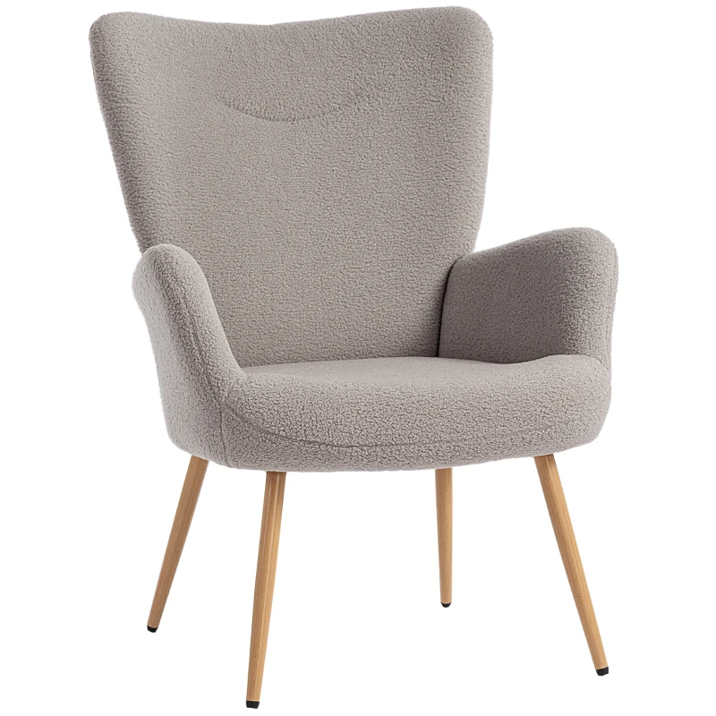 HOMCOM Poltrona Moderna in Tessuto Sherpa Imbottita con Schienale Alto e Braccioli, Grigio