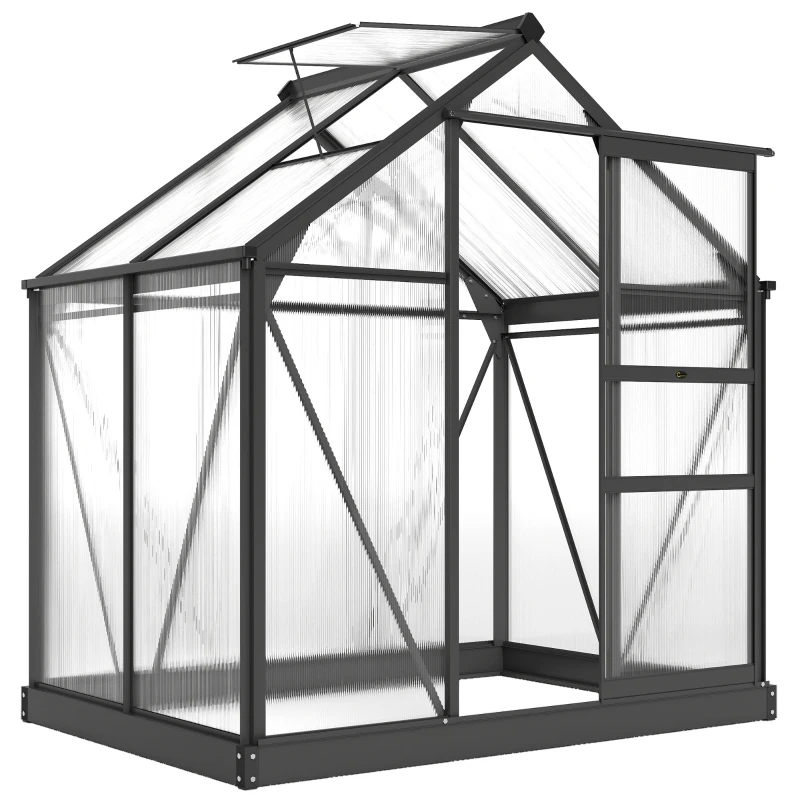 Outsunny Serre de jardin polycarbonate 190 x 132 x 201 cm résistant aux UV 30+ fondation renforcé gouttière gris
