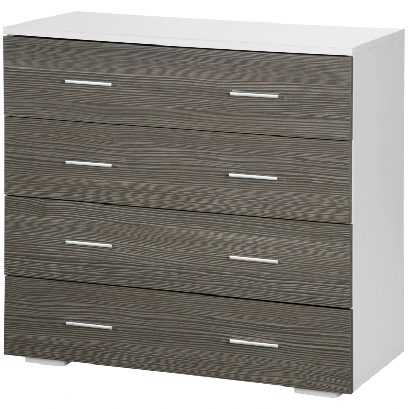 HOMCOM Commode meuble de rangement style contemporain 4 tiroirs 76 x 35 x 72 cm blanc et gris