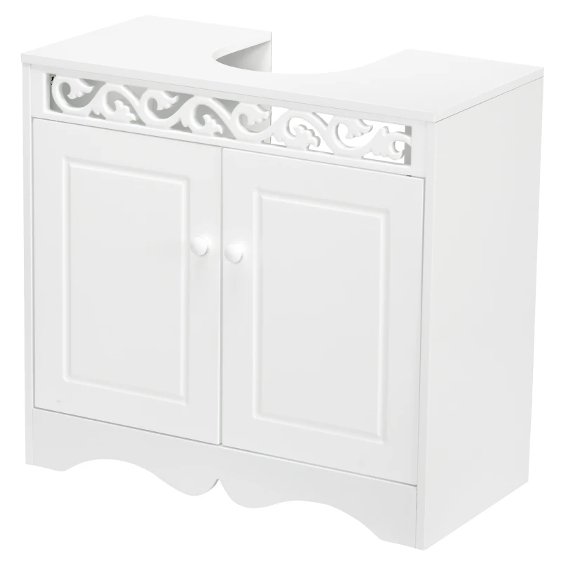 HOMCOM Armario de Baño tipo Mueble Bajo para Lavabo con 2 Puertas y Estantes 60x30x56cm Diseño Moderno de Madera Blanca