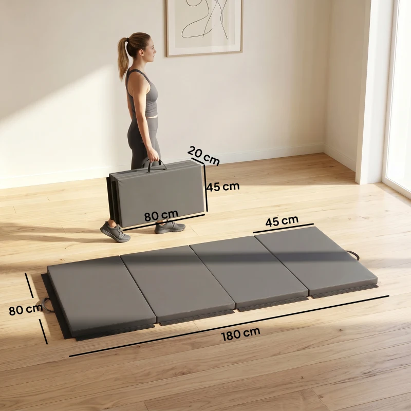 HOMCOM Saltea de Gimnastică Pliabilă, Saltea Fitness Groasă de 5 cm și Antiderapantă, 180x80x5 cm, Gri