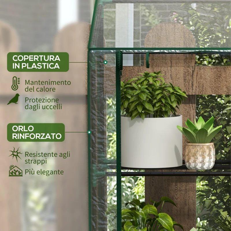 Outsunny Serra da Giardino con Copertura in PE, 6 Mensole e 2 Porte Avvolgibili, 143x46x151cm, Trasparente