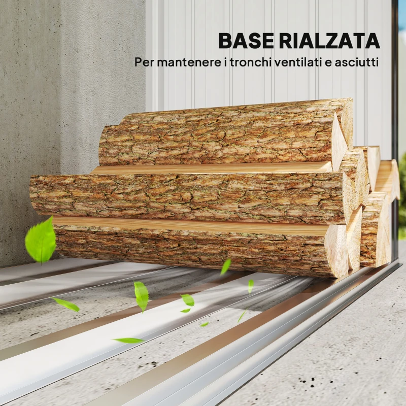 Outsunny Capanno Portalegna in Acciaio da Esterno, Base Rialzata e Tetto Inclinato, 150x66.5x150 cm, Grigio Scuro
