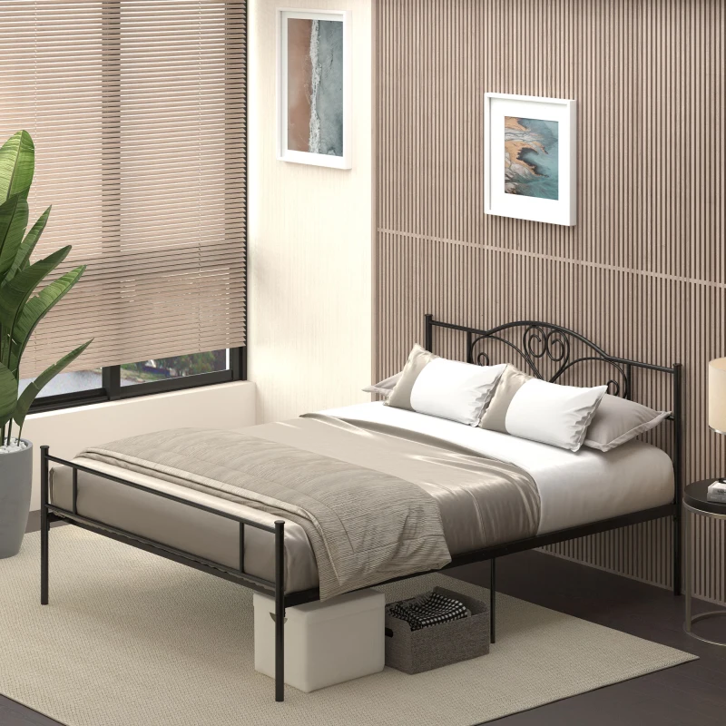HOMCOM Bett 160 x 200 cm Bettrahmen mit Lattenrost aus Stahl, Unterbettaufbewahrung, Doppelbett, Schwarz