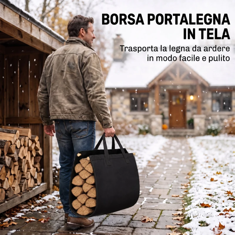 Outsunny Portalegna da Esterno e Interno in Acciaio con Borsa, Portata 50 kg, 42x29x33 cm, Nero