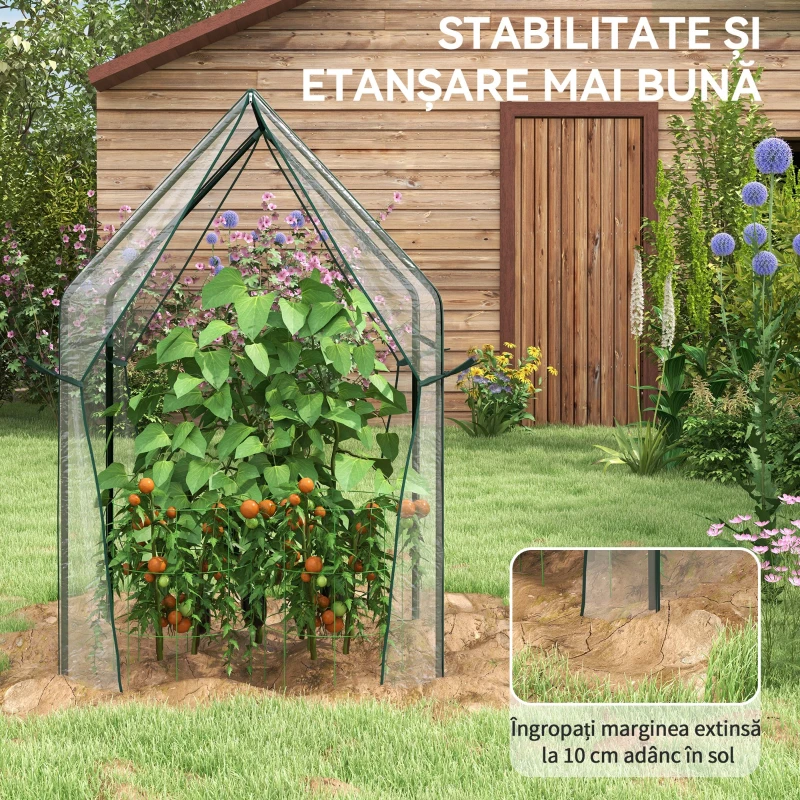 Outsunny Mini Seră de Grădină cu 2 Uși Rulabile și Acoperire din PE 90x90x145cm, Transparentă