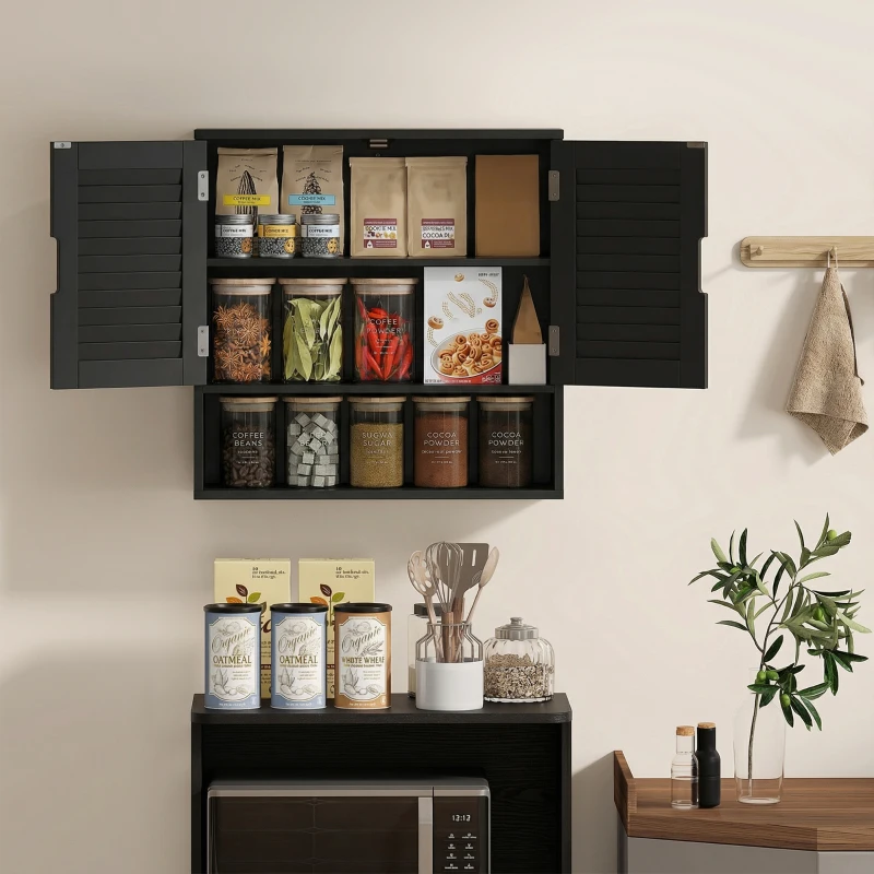 HOMCOM Bathroom Cabinet, Wall Mounted Storage Cabinet with Adjustable Shelves, 60 x 20 x 60 cm, Black