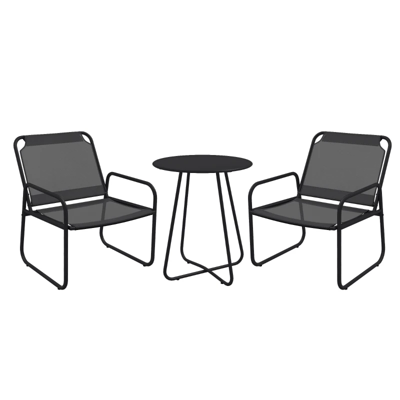 Outsunny Ensemble de jardin 3 pièces, salon de jardin, 2 fauteuils 1 table ronde, acier et tissu mesh, gris