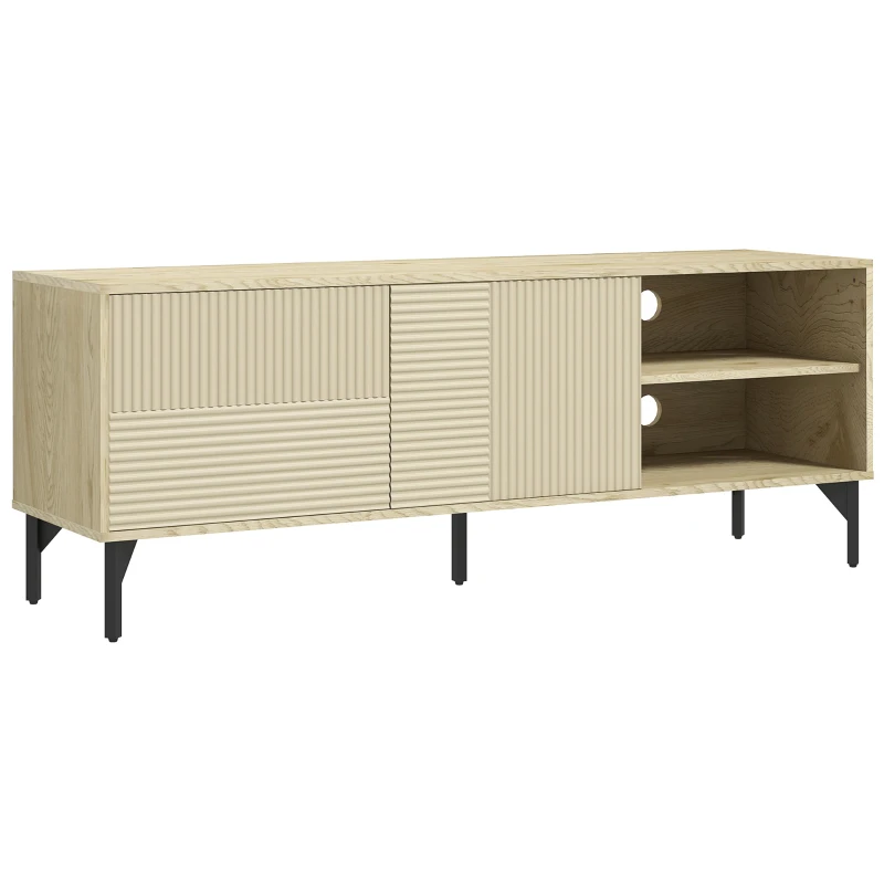 HOMCOM Meuble TV jusqu'à 65 pouces 2 niches 2 passe-câbles et 1 placard 2 portes piètement acier 150 x 40 x 56 cm jaune noir