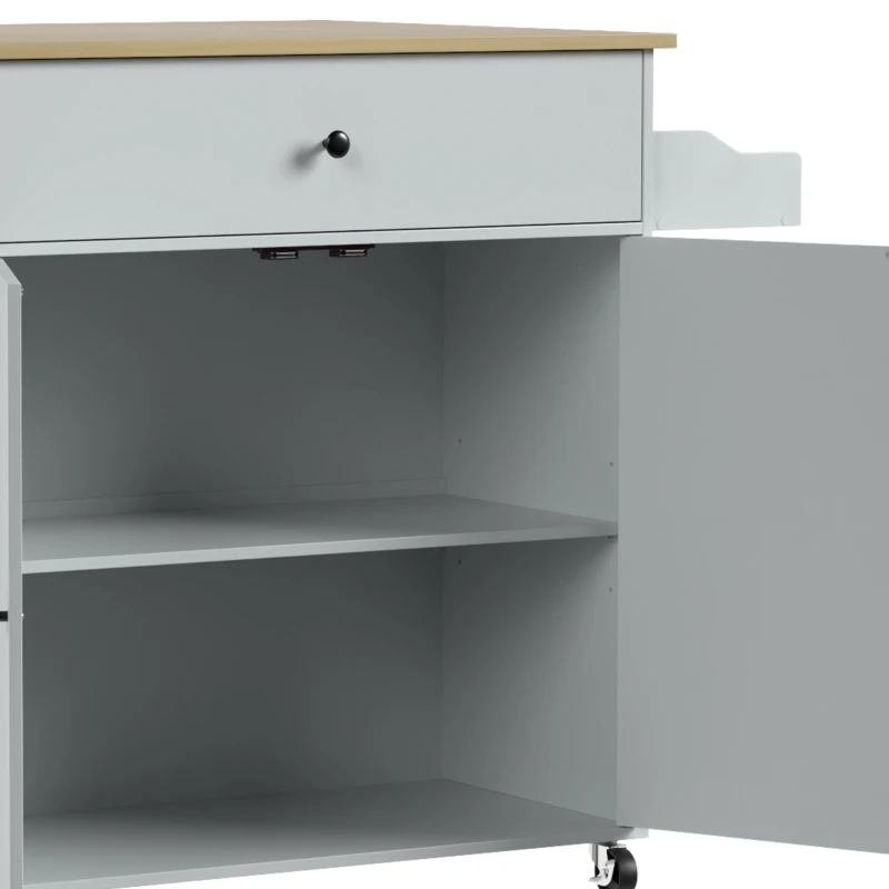 HOMCOM Kitchen Island with Drop Leaf, Rolling Kitchen Storage Trolley on Wheels with Drawer, Spice Rack and Towel Rack, Grey