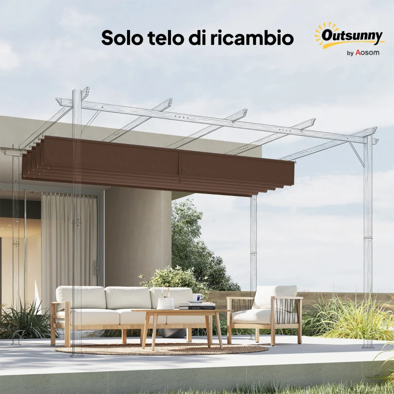 Outsunny Tetto per Gazebo Pergola con 10 Fori di Drenaggio in Poliestere, 250x255 cm, per Pergola 3x3m, Caffè