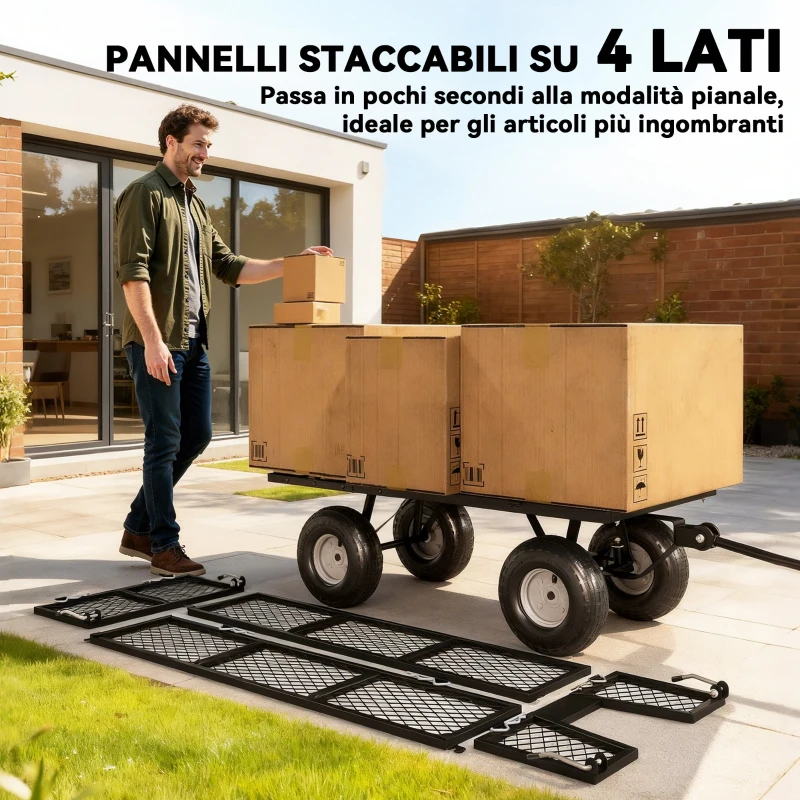 Outsunny Carrello da Giardino in Acciaio da 114L con Sacca Portaoggetti e Pareti Rimovibili, 105x51x54 cm, Verde