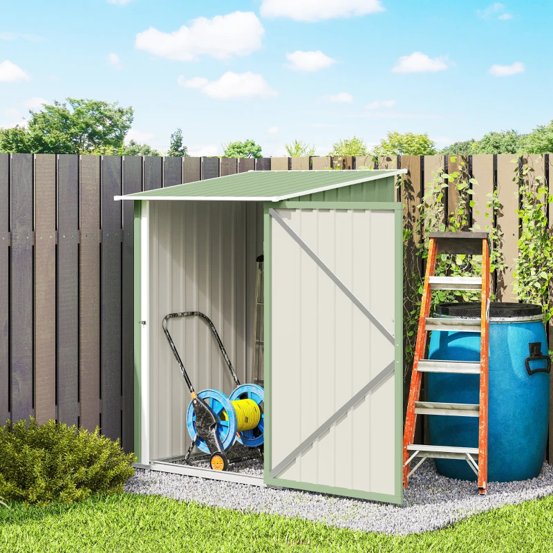 Outsunny Casetta da Giardino Porta Attrezzi in Acciaio Galvanizzato con Porta, 100x104x160 cm, Verde Chiaro