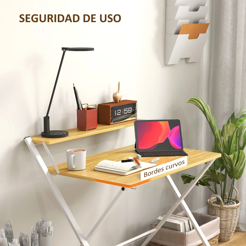 HOMCOM Escritorio Plegable con Estante Abierto Escritorio Pequeño para Estudio Hogar Oficina 86x66x82 cm Natural