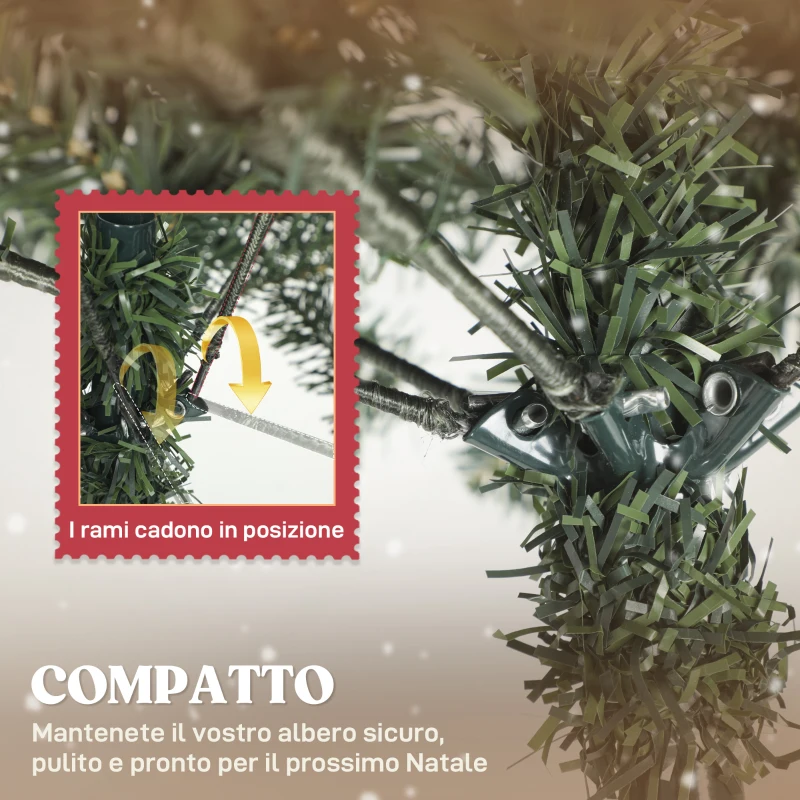 HOMCOM Albero di Natale Alto 210 cm da Interno con 928 Rami, Pigne e Bacche Rosse, Base in Metallo, Verde