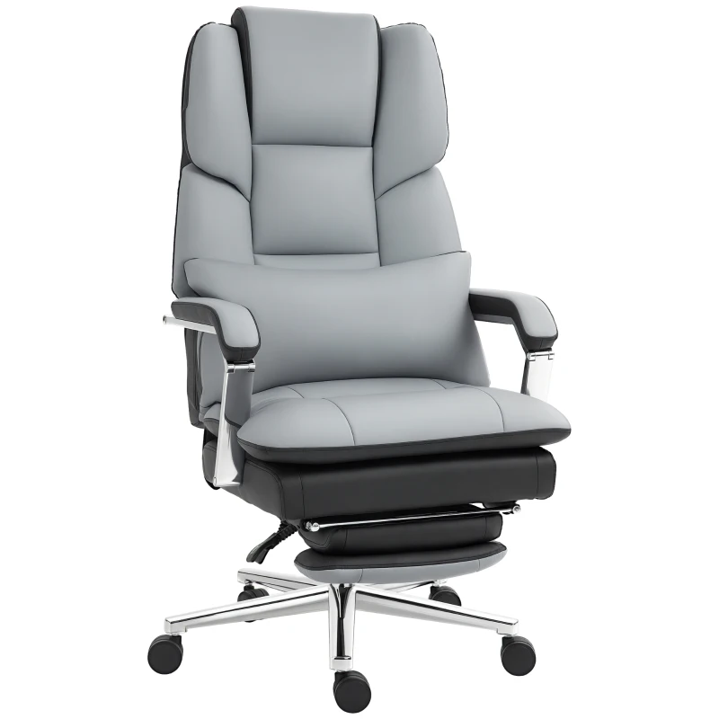 HOMCOM Bürostuhl, ergonomisch, verstellbar, 63x71x123-129cm, Hellgrau/Schwarz