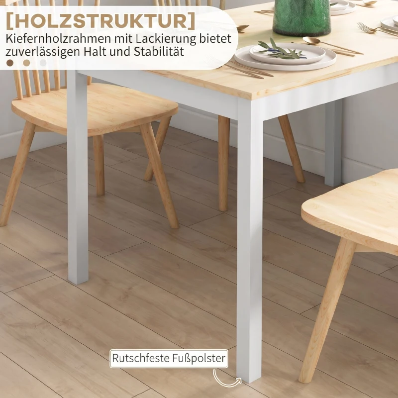 HOMCOM Esstisch, 120 x 75 cm Küchentisch mit Landhaus-Stil für 4 Personen, Holztisch für Wohnzimmer, Esszimmer, Natur