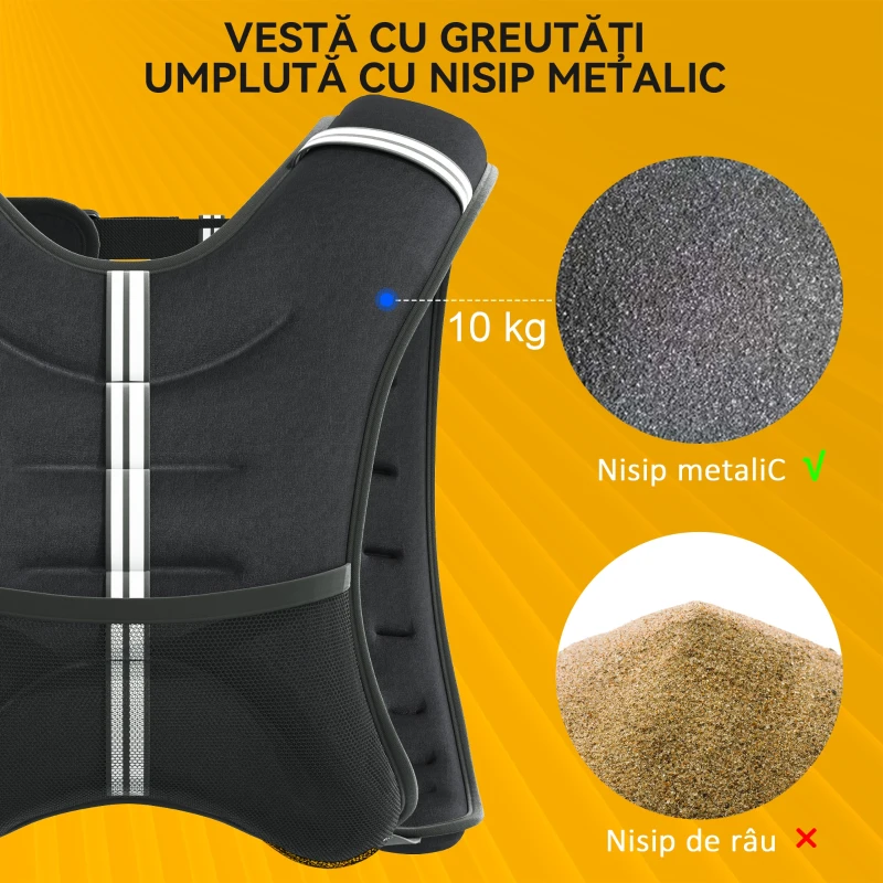 HOMCOM Vestă cu greutăți 10kg, respirabilă, cu buzunar pentru obiecte și bretele, din material Oxford, 40x35 cm, neagră
