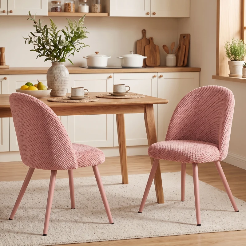 HOMCOM Juego de 2 Sillas de Comedor de Terciopelo con Asiento Acolchado Rosa
