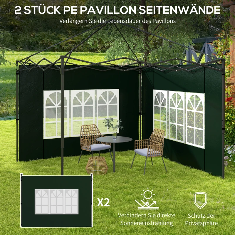 Outsunny 2er Set Seitenwände für Pavillon 3x3 3x6 Wasserdicht Seitenteile mit Fenster Dunkelgrün