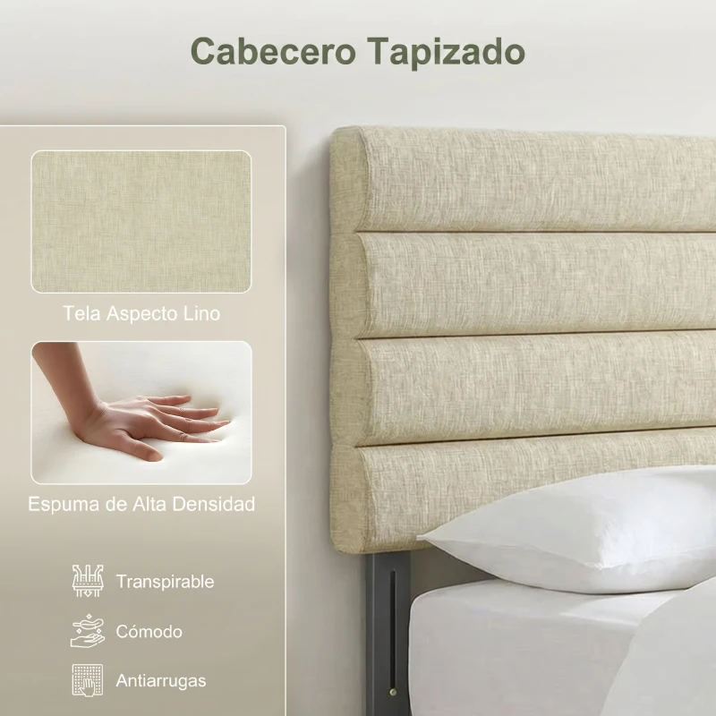 HOMCOM Cabecero de Cama 140 cm Tapizado en Lino Altura Ajustable de 3 Niveles 106/116/126 cm Montado a la Pared Beige