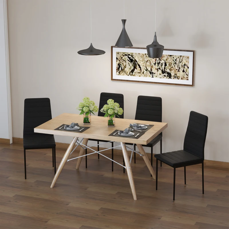 HOMCOM Lot de 4 chaises de salle à manger chaises de cuisine avec dossier haut pieds en métal et tissu en lin 41x50x97cm noir