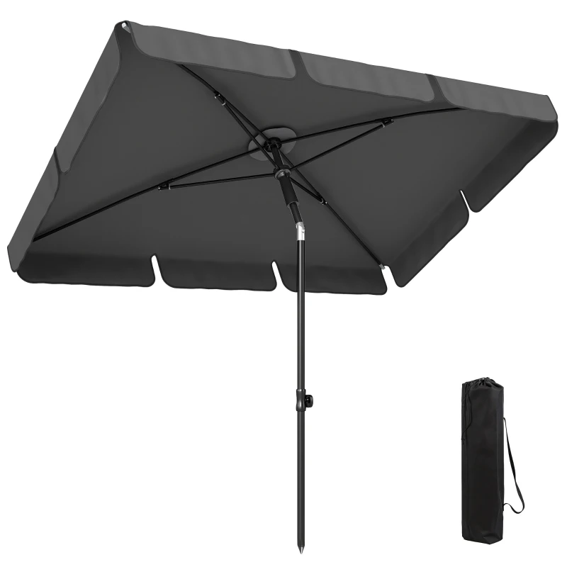 Outsunny Sonnenschirm rechteckig Balkonschirm mit 3-facher Neigung Strandschirm mit 8 Streben 183x122x222 cm Dunkelgrau