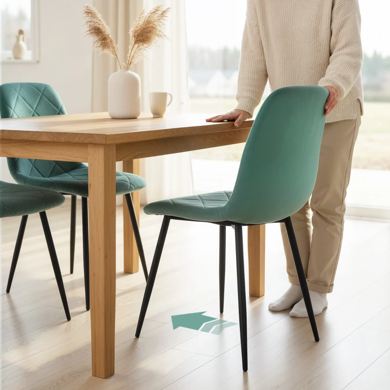 HOMCOM Lot de 4 chaises de salle à manger rembourrées avec dossier haut, pieds en acier et tissu effet velours, vert