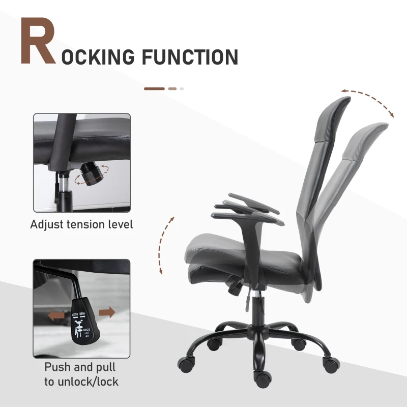 Vinsetto High Back Office Chair, Faux Leather Computer Desk Chair with Adjustable Height, Armrests, Swivel Wheels, Black