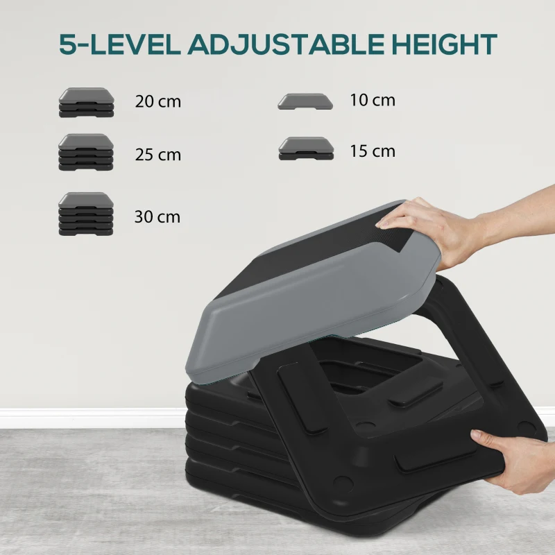 SPORTNOW Fitness Stepper for Exercise Workout, 10/15/20/25/30 cm 5-Level Height Adjustable Aerobic Stepper, Non-Slip Step, Grey