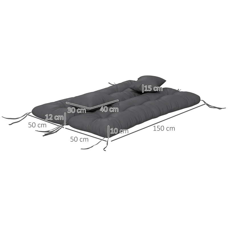 Outsunny Set 4 Cuscini da Giardino per Schienale e Seduta con Imbottitura, in Poliestere, Grigio Carbone