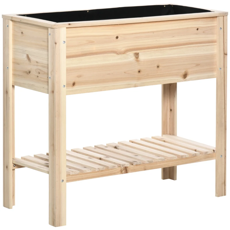 Outsunny Huerto Urbano Elevado con Estante de Madera con Tela no Tejida para Cultivos Plantas Flores Jardín 90x40x81 cm Natural