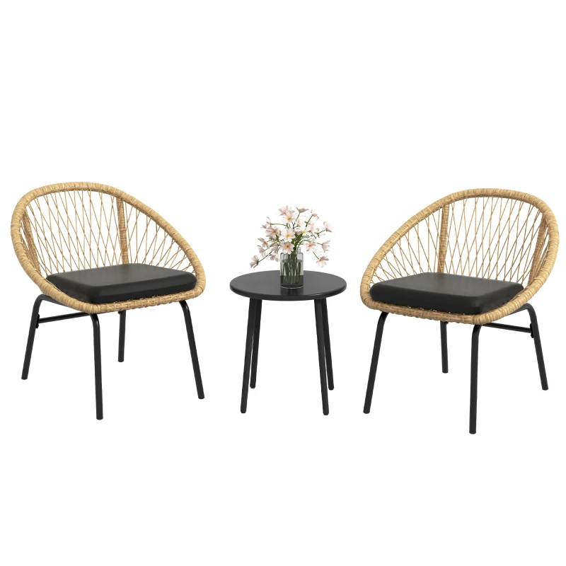 Outsunny Rattan Terrassengarnitur, Gartenmöbel-Set, 2 Sessel & Tisch, Gelb