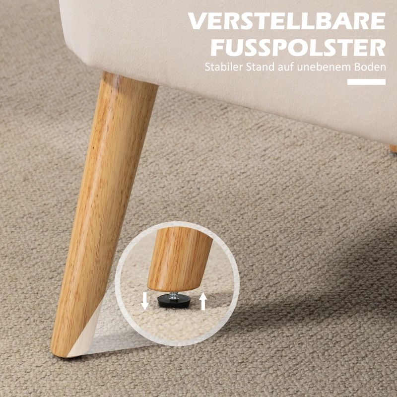 HOMCOM Sofa Retrodesign 2-Sitzer-Sofa, Holzbeine, 117 cm x 56,5 cm x 77 cm, Cremeweiß