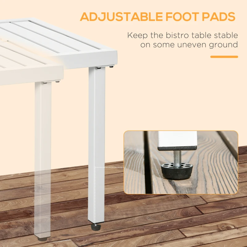 Outsunny Garden Side Table End Table Patio Coffee Table with Umbrella Hole, Steel Frame for Balcony, White
