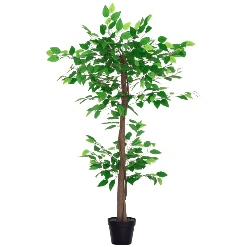 Planta Artificială Outsunny Arbore de Ceai cu 546 de Frunze Realistice și Ghiveci din Ciment 120 cm Verde