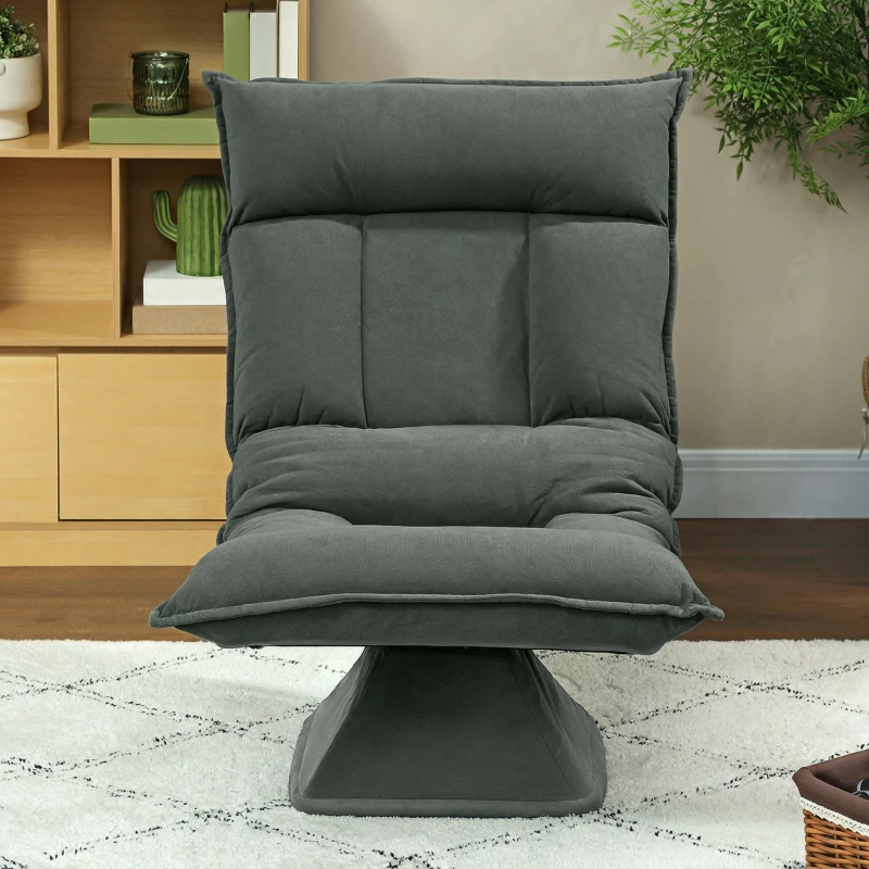 HOMCOM Chaise de sol pivotante à 360°, fauteuil pliable en velours avec dossier réglable 5 positions, 70x62x95cm, gris foncé