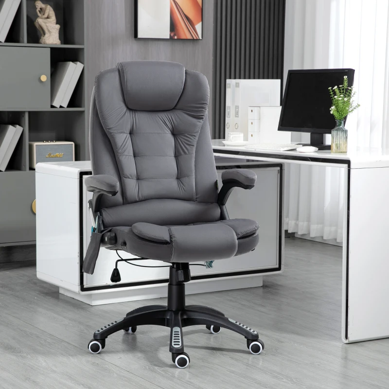 Vinsetto Cadeira de Escritório com Função de Massagem e Aquecimento Ergonómica Regulável em Altura Cinza Escuro
