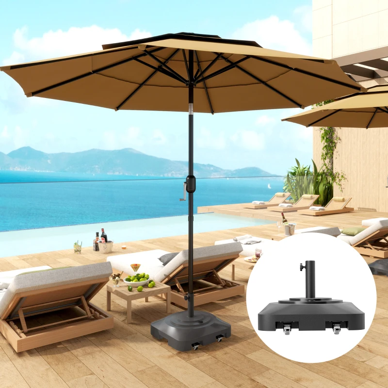 Outsunny Base per Ombrellone a Rotelle e Riempibile con Acqua o Sabbia, in HDPE, 48x48x32.5 cm, Nero