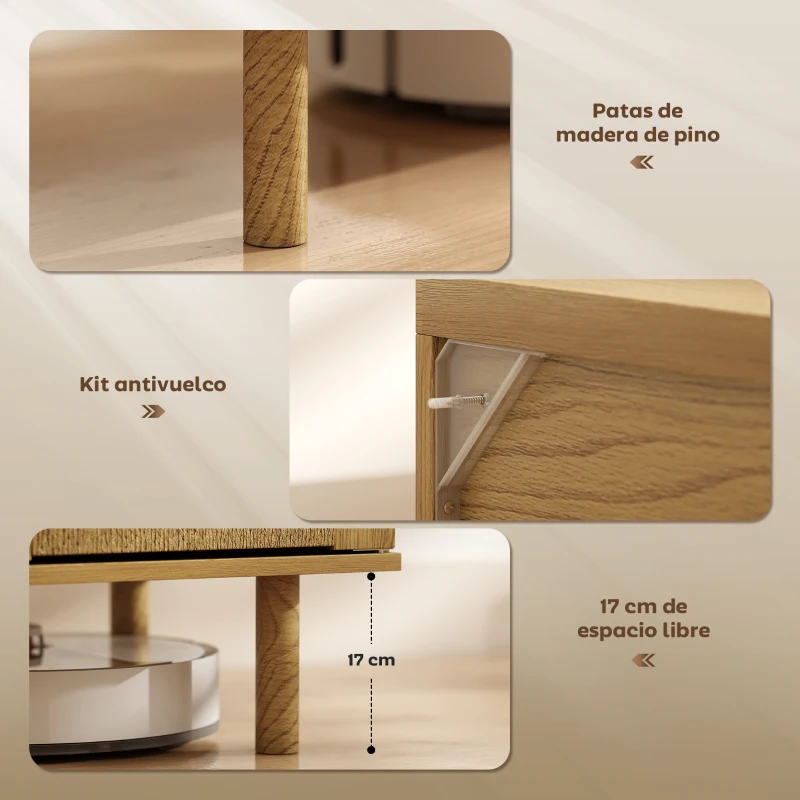 HOMCOM Aparador Bohemio de 2 Puertas con Cuerda Tejida a Mano Estante Ajustable Apertura por Presión Roble 60x40x78 cm