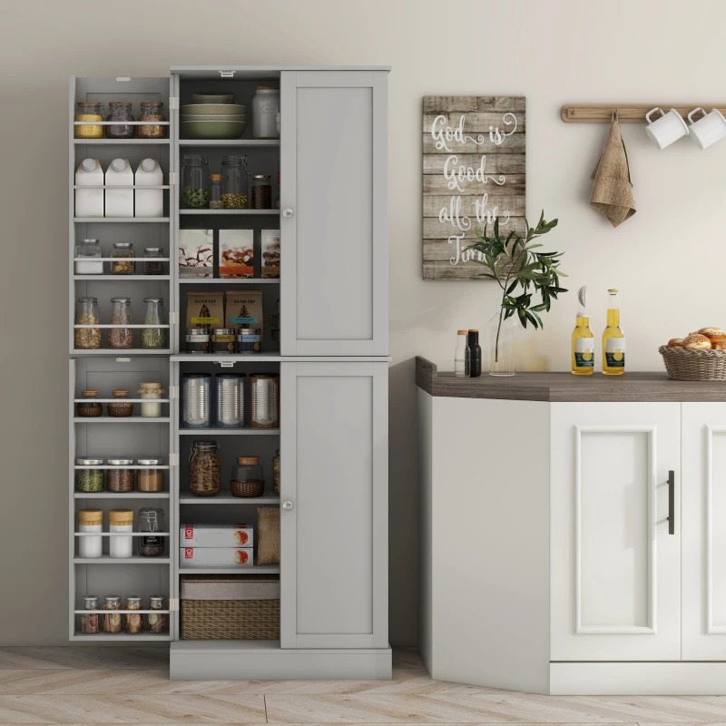 HOMCOM Dulap pentru provizii cu 4 uși și rafturi, rafturi reglabile pentru living și dining, gri