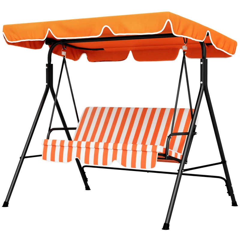 Outsunny Balancín de Jardín Exterior Columpio de 3 Plazas con Toldo Ajustable y Marco de Acero 172x110x153 cm Naranja