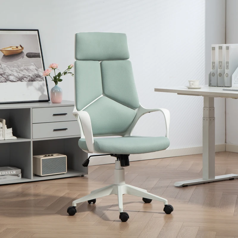 HOMCOM Scaun de Birou în Material Textil cu Balans, Înălțime Reglabilă și Scaun Pivotant, 63x63x117-127 cm, Verde