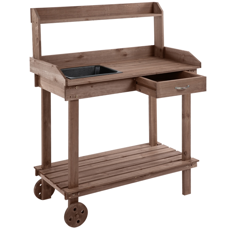 Outsunny Pflanztisch mit Schublade 92 cm x 45 cm x 119 cm