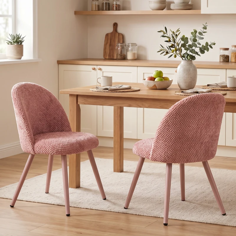 HOMCOM Juego de 2 Sillas de Comedor de Terciopelo con Asiento Acolchado Rosa